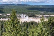 Old Faithful from overlooking hill